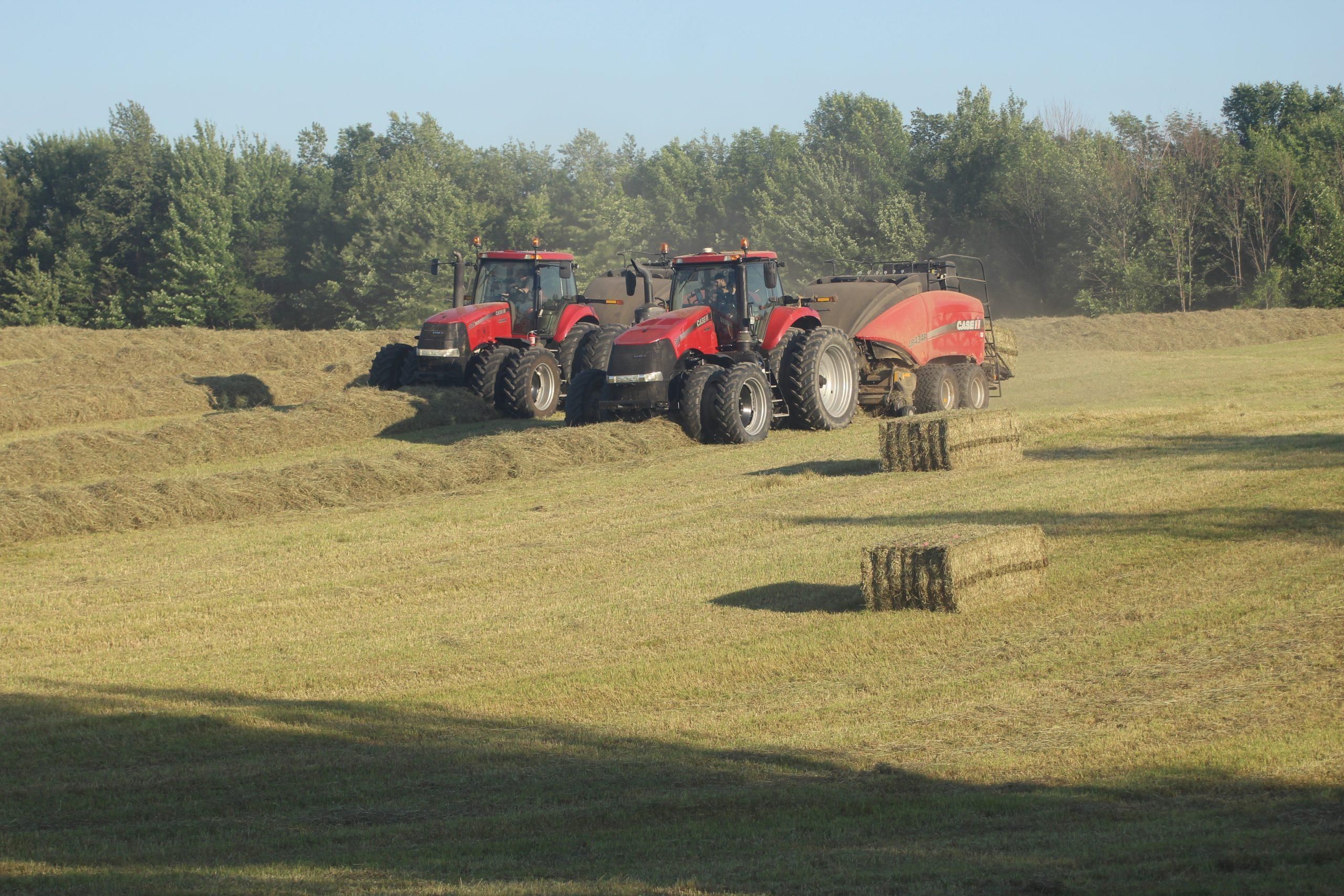 Tractors gathering Hay